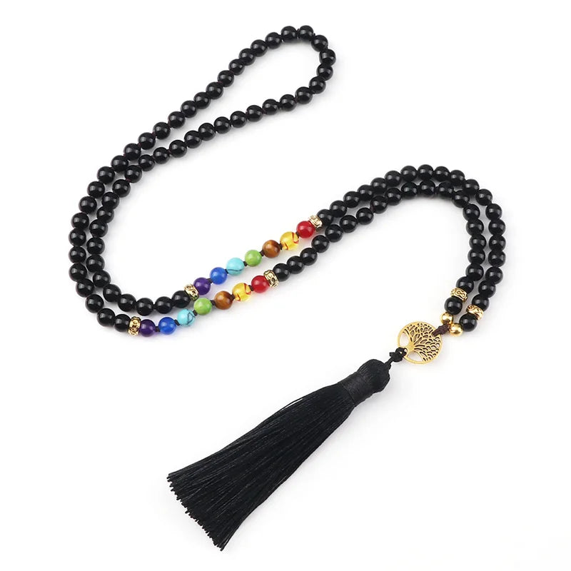 Purple Agate 7 Chakra Mala Necklace Jewelry