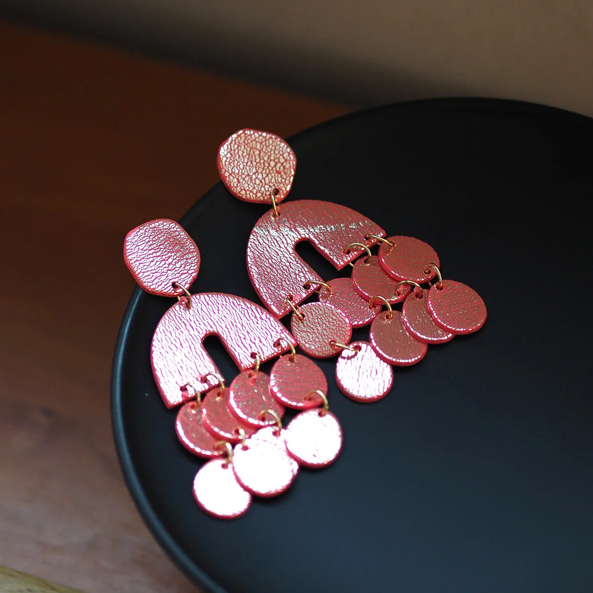 Metallic Clay Arch Fringe Statement Earrings Jewelry