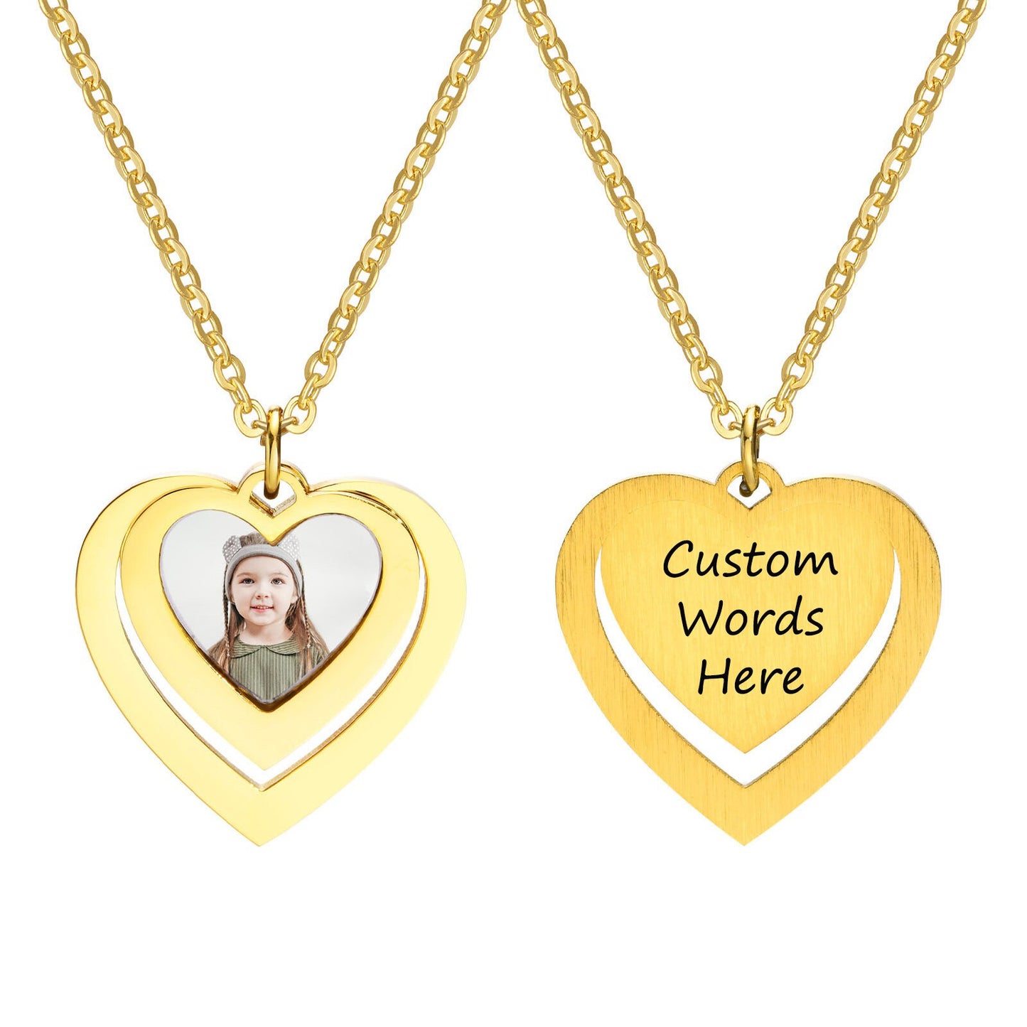 Vnox Free Personalize Photo Picture Necklaces for Women,Stainless Steel Heart Waterdrop Pendant Collar,Custom Engrave Gift