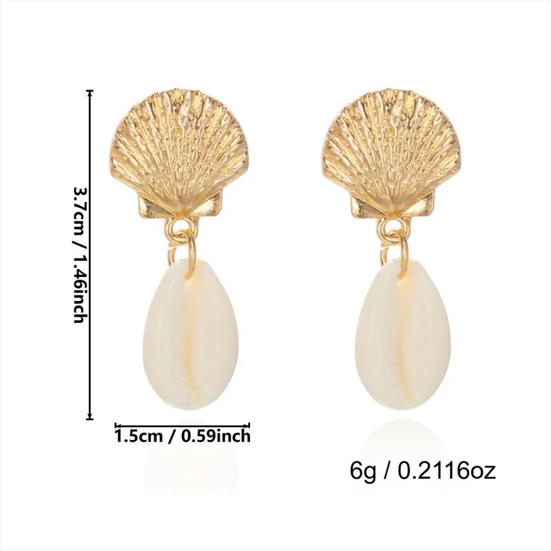 Boho Starfish, Conch and Scallop Pearl Pendant Earrings