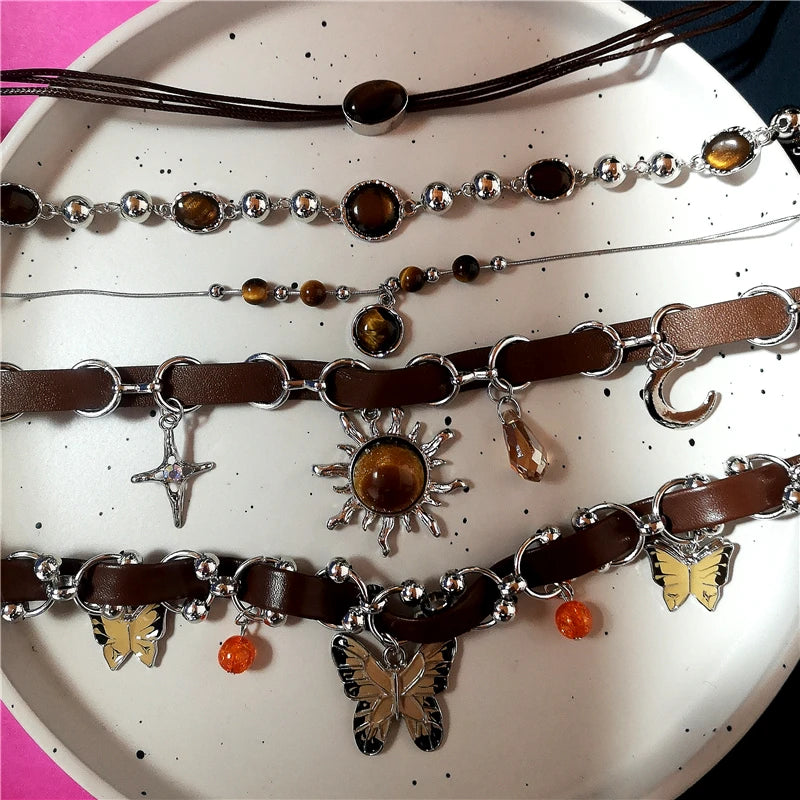 Sun Cross Butterfly Charm Choker Necklace Jewelry