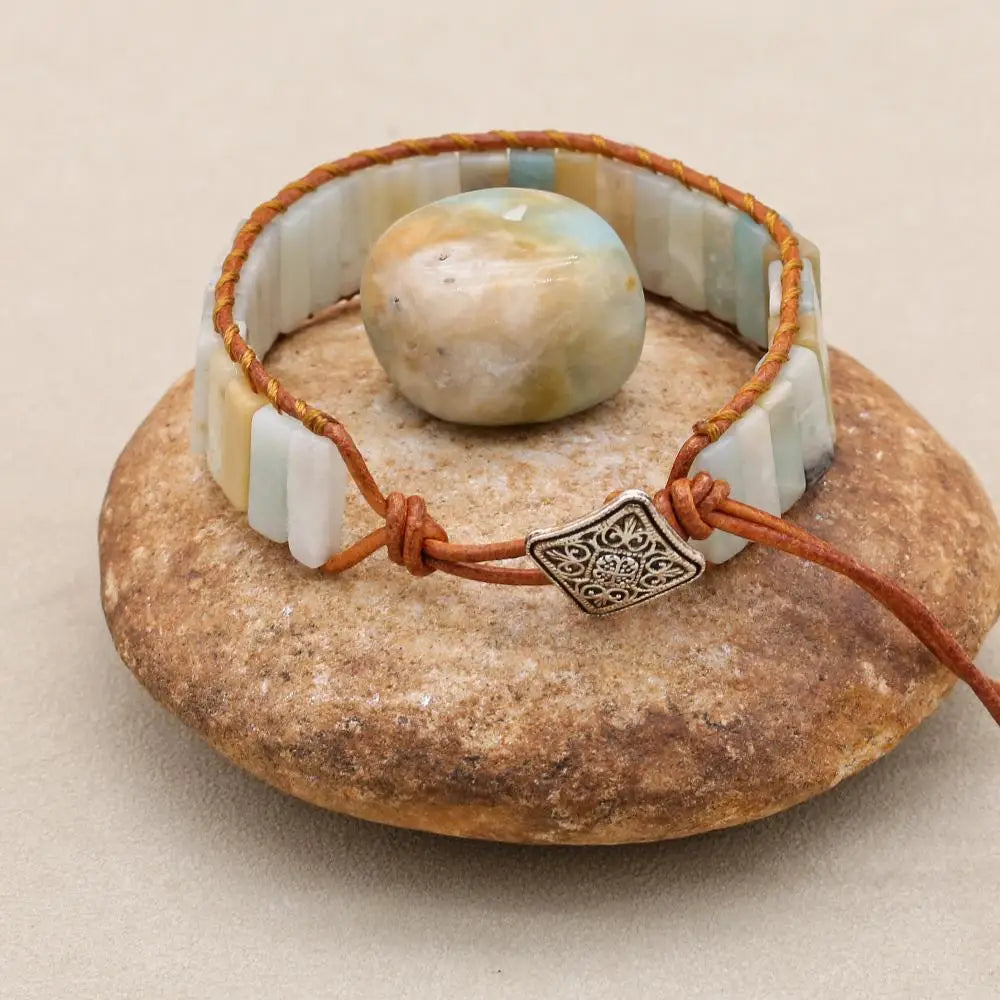 Amazonite Natural Stone Leather Wrap Bracelet