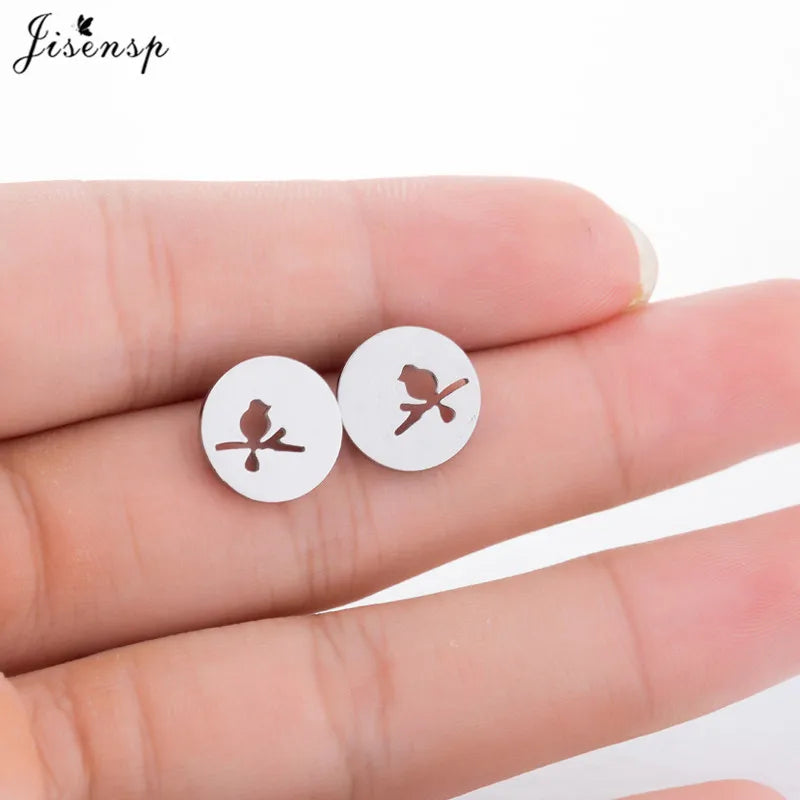 Bird On Branch Stud Earrings, Vintage Nature Boho Jewelry
