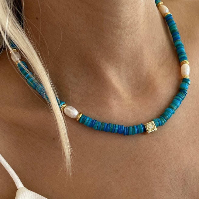 Natural Freshwater Pearl Necklace Boho Multilayer Matching Fashion Jewelry crystal Stone Women