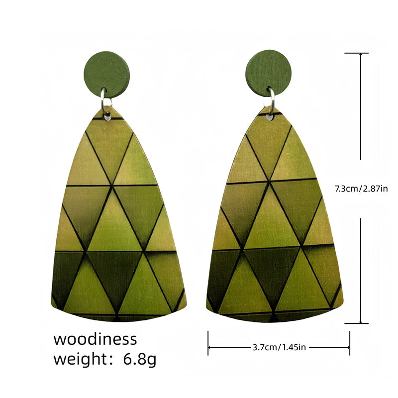 Painted Wooden Geometric Dangle Earrings Jewelry