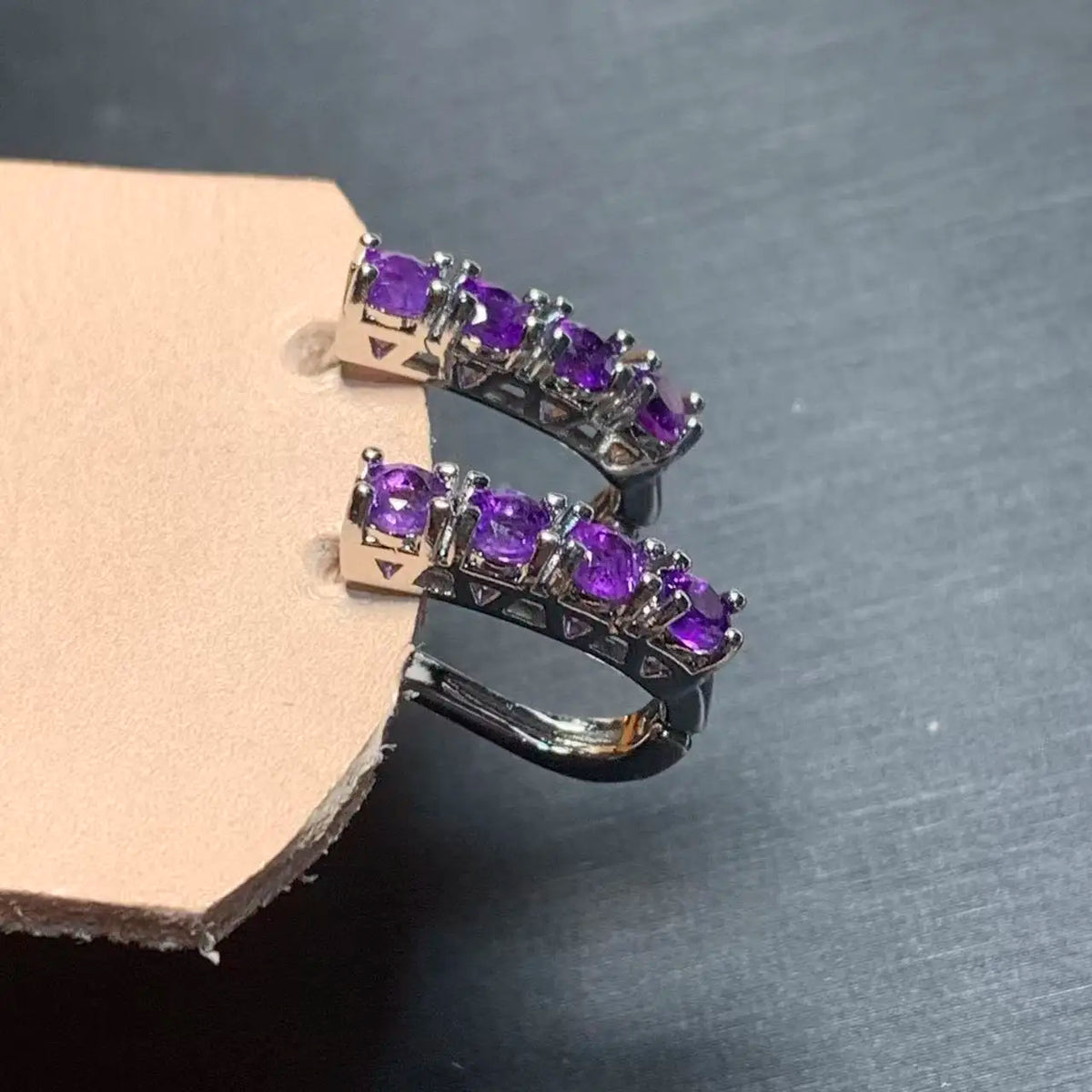 Natural Amethyst Stud Hoop Earrings, 925 Silver-Plated Vintage Hypoallergenic Jewelry