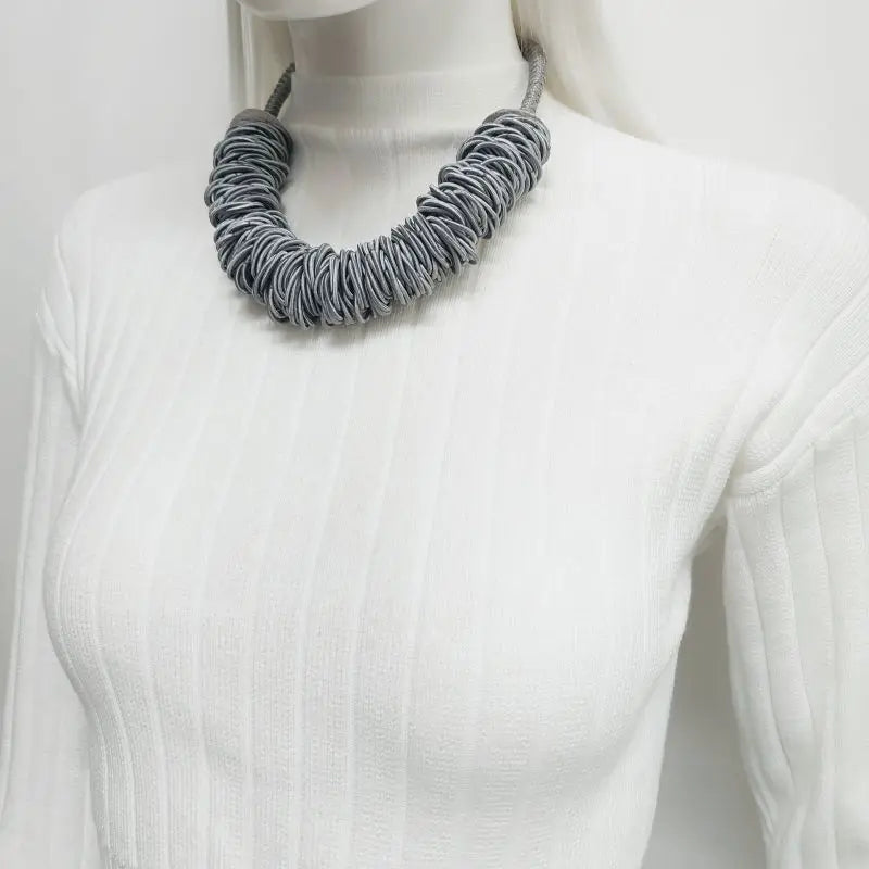 Woven Ring Grey Short Statement Necklace Jewelry