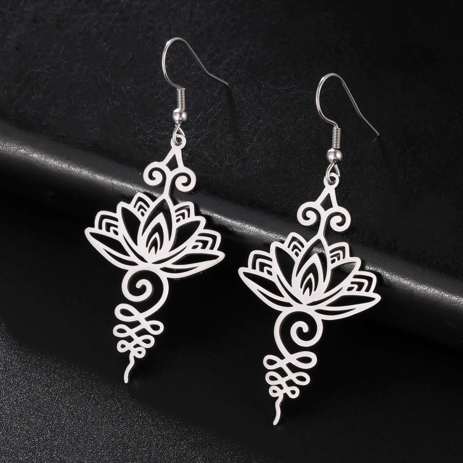 Triple Moon, Rune & Pentagram Hoop Earrings, Stainless Steel Witchy Amulet