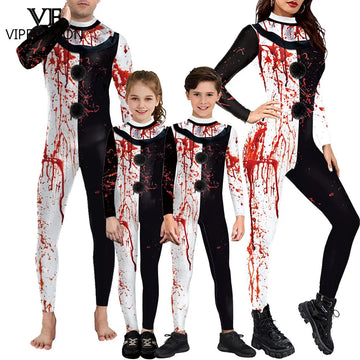 VIP FASHION Blood Clown Costume Adult Kid Halloween Suit Fancy Family Matching Suit Zentai Bodysuit Movie Scary Cosplay Jumpsuit - Charlie Dolly