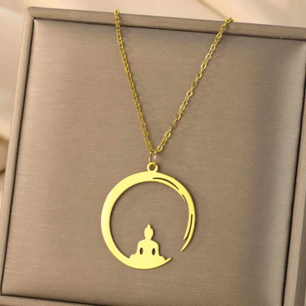 Todorova Stainless Steel Round Buddhism Meditation Pendent Buddha Yoga Necklace For Women Men Amulet Choker Jewelry Gifts