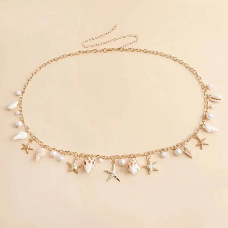 Starfish Shell and Pearl Tassel Necklace, Waist Chain or Bracelet