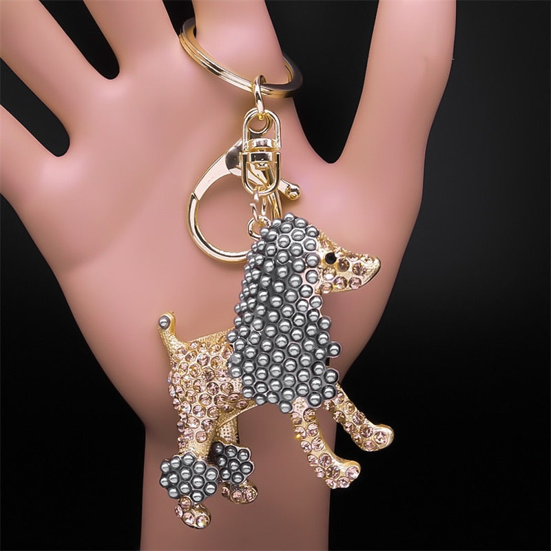 Rhinestone Poodle Dog Key Chain Metal Animal Puppy Key Ring Holder Bag Charm Car Gifts Backpack Keychain Accessories Jewelry