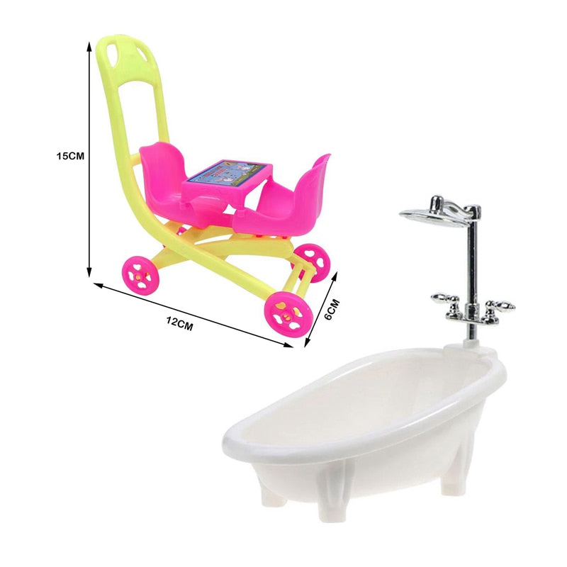 Hot Sale Cute Kawaii Pink 10 Items/Lot Miniature Dollhouse Furniture Accessory Kids Toys Kitchen Cooking Things For Barbie Game