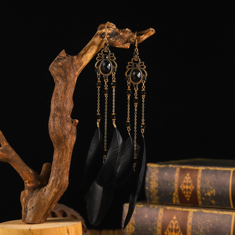 Vintage Bohemian Ethnic Style Earrings Long Rice Bead Tassel Earrings FOR WOMEN Alloy Dripping Oil Long Tassel Earrings - Charlie Dolly