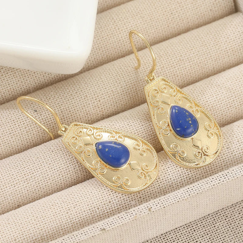Court Style Vintage Synthetic Lapis Lazuli Waterdrop Dangle Earrings for Women Luxury Elegant Banquet Celebration Jewelry Crafts - Charlie Dolly