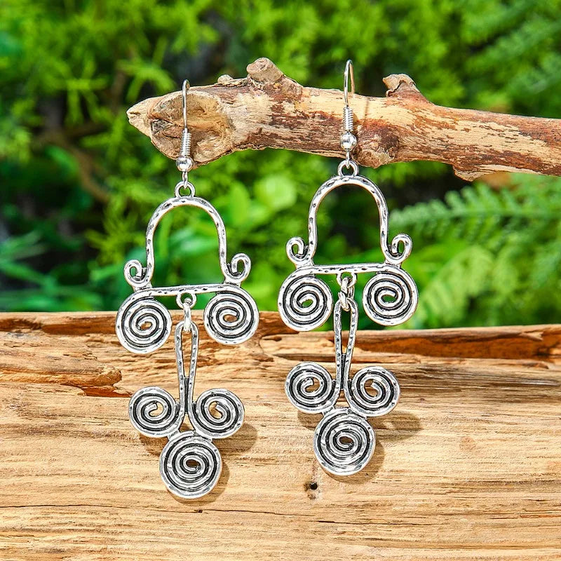 Antique Hollow Pattern Tassel Ethnic Earrings Jewelry