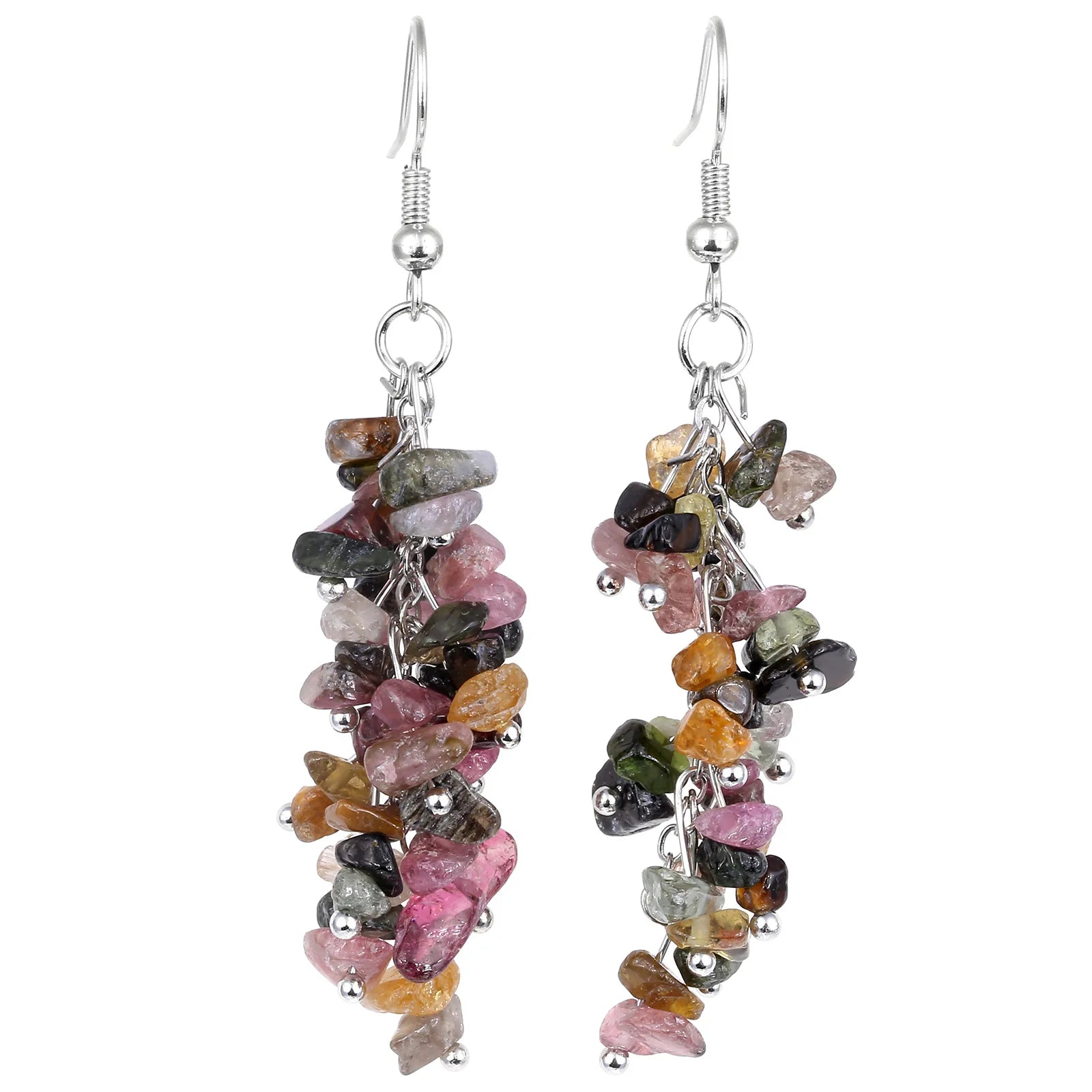 Crushed Crystal Grape Cluster Tassel Earrings, Natural Stone Boho Wedding Jewelry