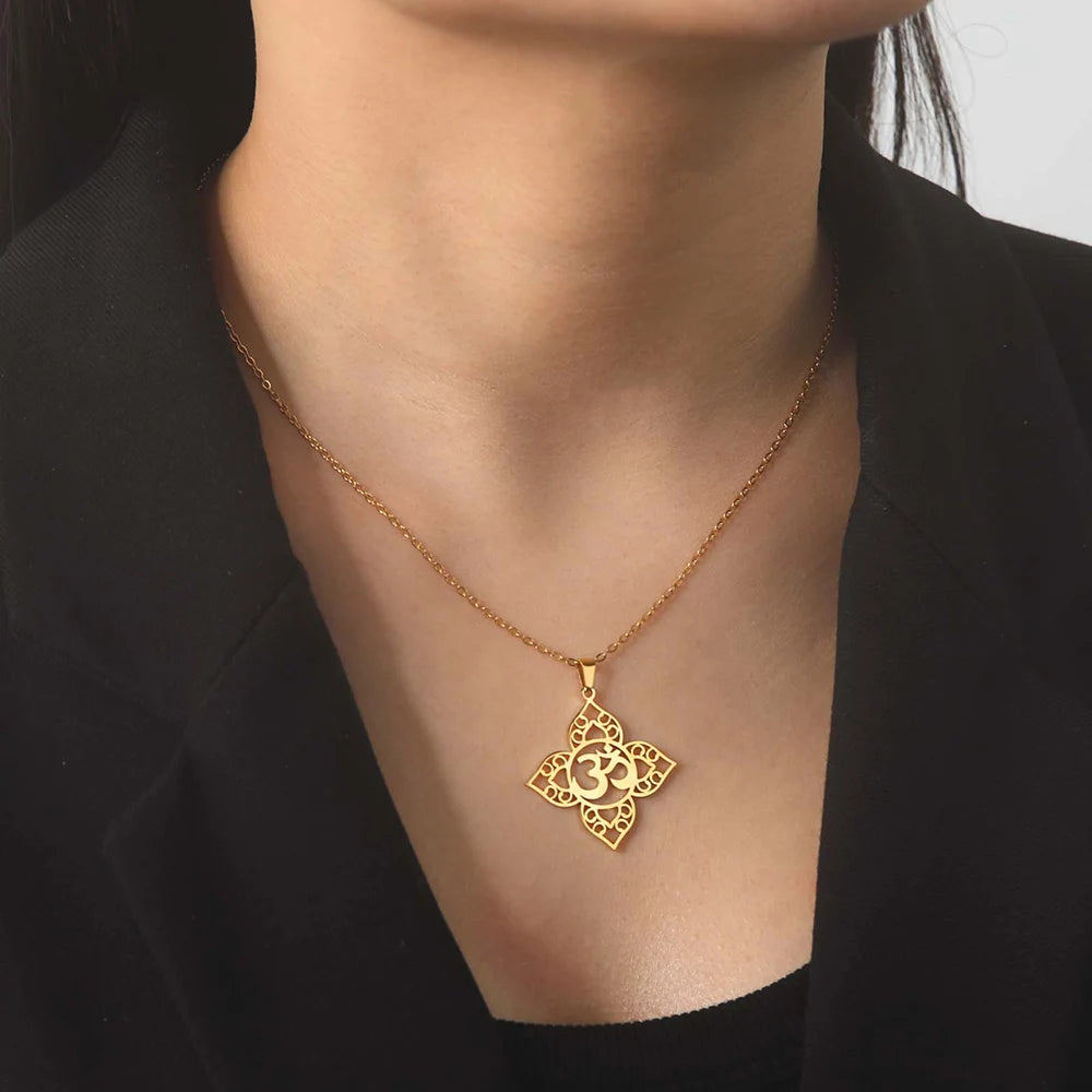 Lotus Mandala OM Symbol Spiritual Amulet Necklace