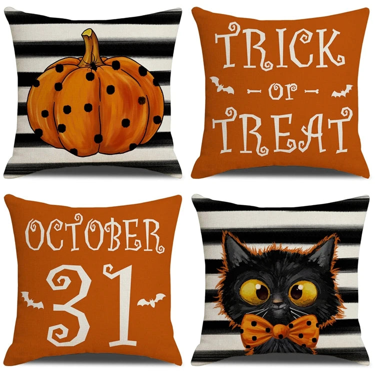 2024 Halloween Cushion Cover Halloween Decoration for Home Ghost Pumpkin Bat Pillowcase Horror Trick Or Treat Party Supplies - Charlie Dolly