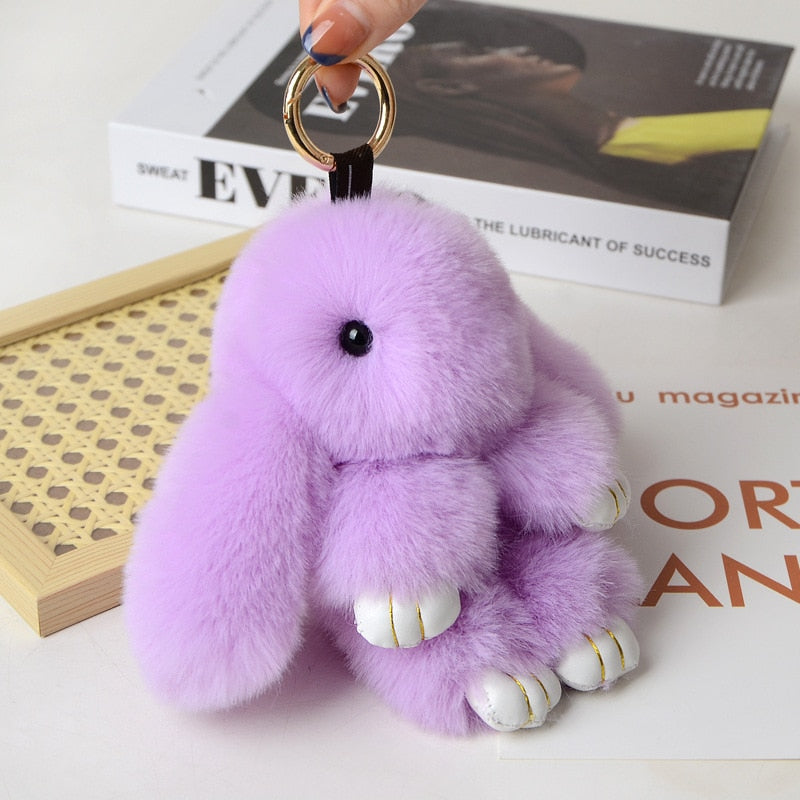 15CM Charm Real Fur Pompom Rabbit Keychain For Luxury Women Bag Men Car KeyRing Girl Gifts Cute Doll Plush Key Chains Pendent