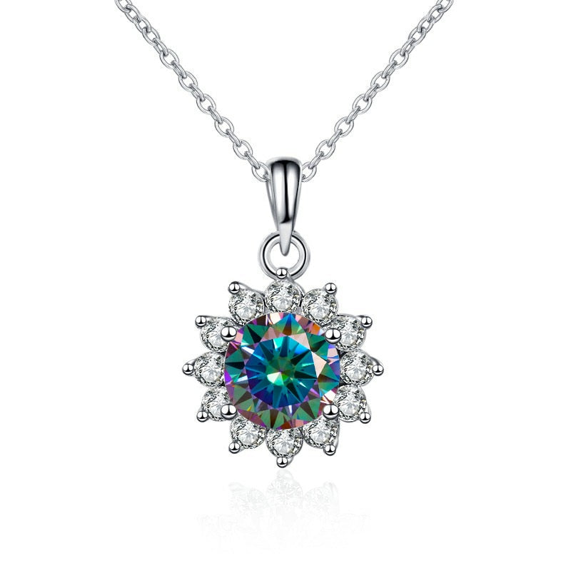 Butterflykiss In 925 Sterling Silver Sunflower Pendant Necklace For Women 1.0CT VVS1 Moissanite Diamond Wedding Jewelry Gift