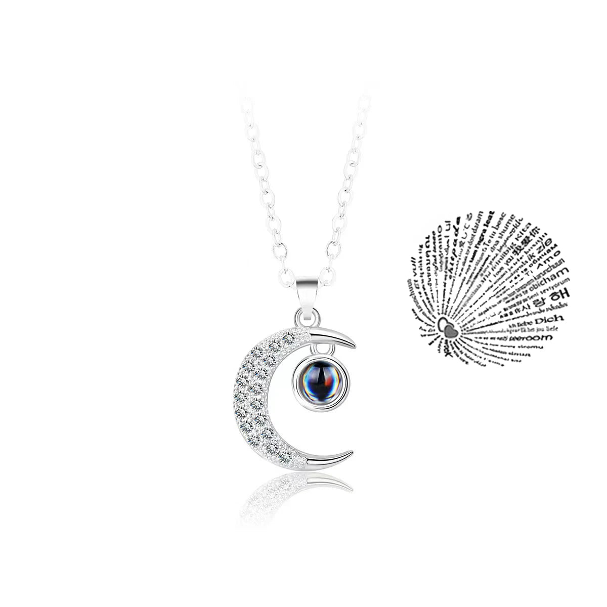 Projection Necklace, I Love You in 100 Languages, Zircon Heart Pendant Gift