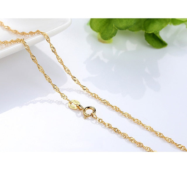 Genuine 14k Gold Color Necklace For Women Water Wave Chain Snake Bone/starry/Cross Chain 18 inches Necklace Pendant Fine Jewelry
