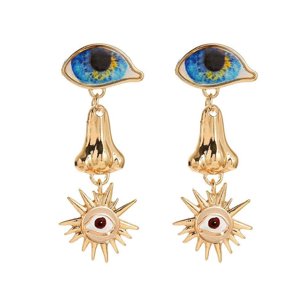 JUJIA Trendy Ethnic Love Heart Shape Evil Eye Drop Earrings For Women Vintage Statement Crystal Dangle Earring Jewelry Gift