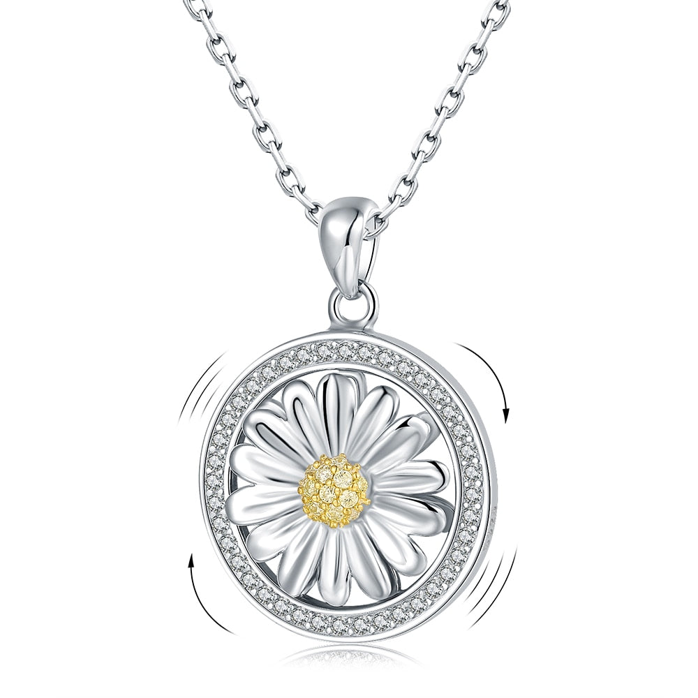 925 Sterling Silver Infinity Rotatable Spinner Anxiety Fidget Sunflower Pendant Worry Stress Relief Necklaces Jewelry for Women