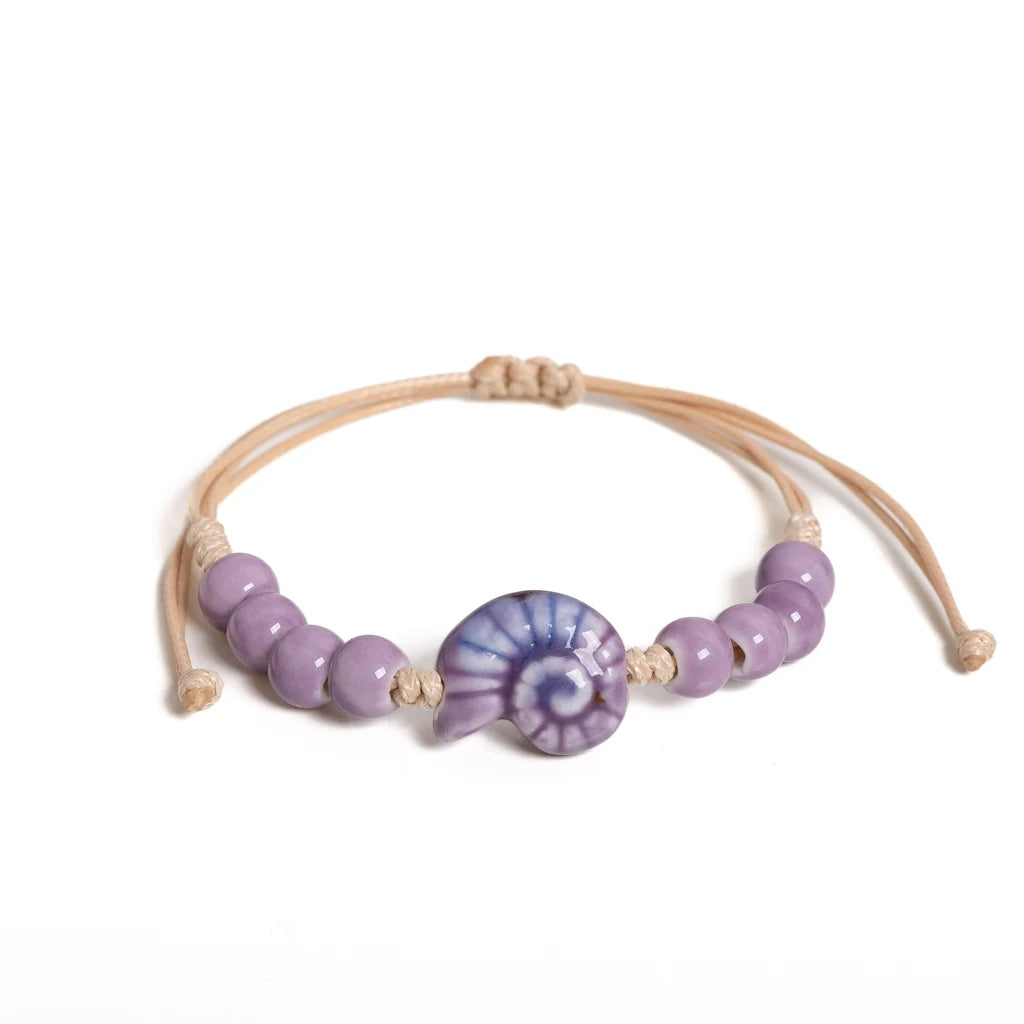 Handmade Pink Snail Shell Ceramic Boho Bracelet