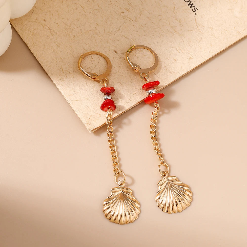 Conch and Starfish Shell Drop Earrings