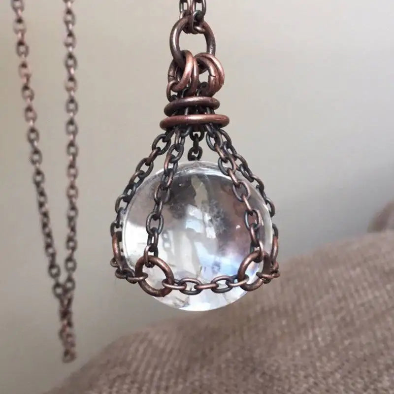Clear Quartz Crystal Ball Long Necklace Jewelry