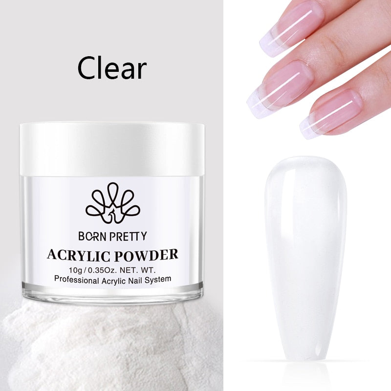 BORN PRETTY 100ml Acrylic Nail Powder Clear Pink White Professional Carving Crystal Polymer for Nail Tips Extenstion Nails Set