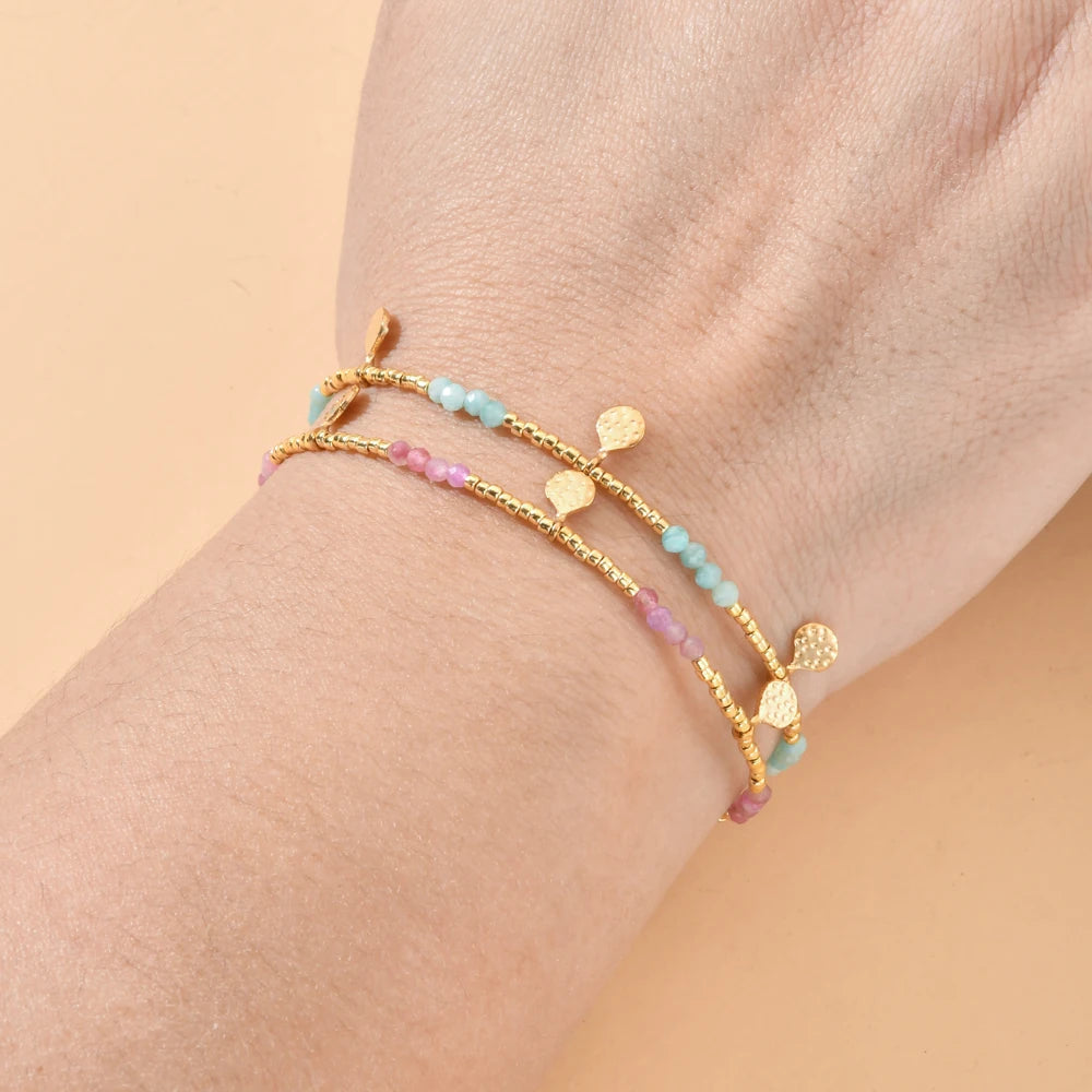 Minimalism Simple Colorful Natural Stone Beads Bracelet Stainless Steel Charm PVD Plated Jewelry Boho Trendy Gifts for Women - Charlie Dolly