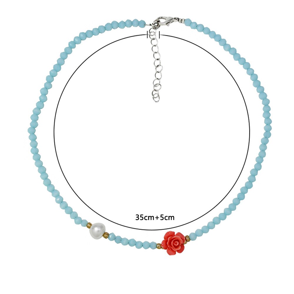 Handmade Beaded Shell Pendant Necklace Pearl Flower Clavicle Chain Vintage Turquoise Choker Necklace Jewelry for Women Gifts