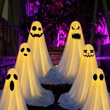 Halloween Patio Decor Outdoor Halloween Party Decor Indoor Spooky Ghost Standing Decor with String Lights Halloween Ghost Lights - Charlie Dolly