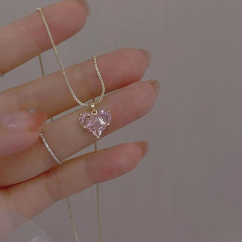 LATS 2022 New Fashion Trend Unique Design Elegant Delicate Pink Love Zircon Clavicle Necklace for Women Cute Jewelry Party Gift - Charlie Dolly