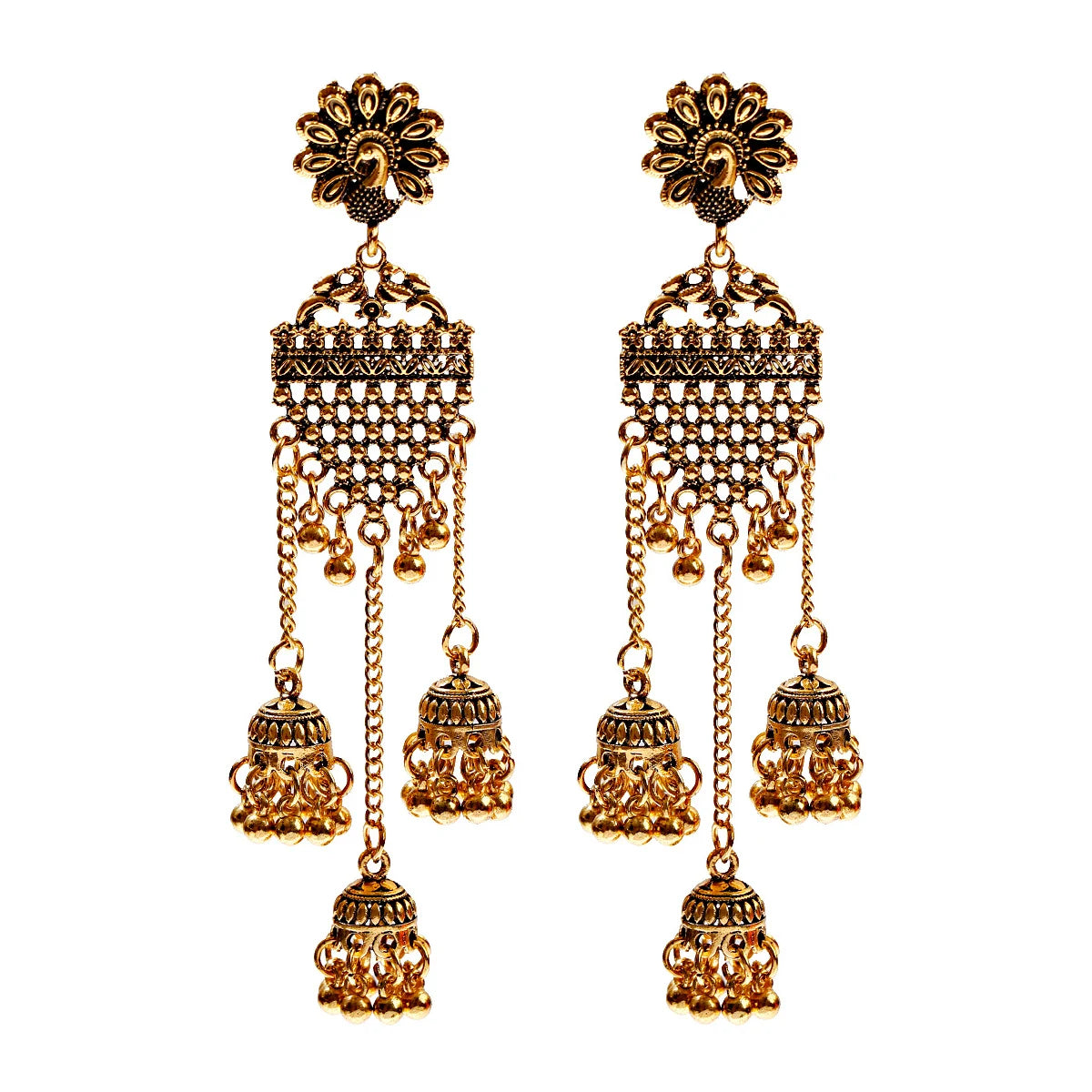 الهندي Jhumka أقراط الذهب الشظية اللون أجراس كبيرة قطرة طويلة شرابة القرط للنساء بوهو الغجر مجوهرات هدية
