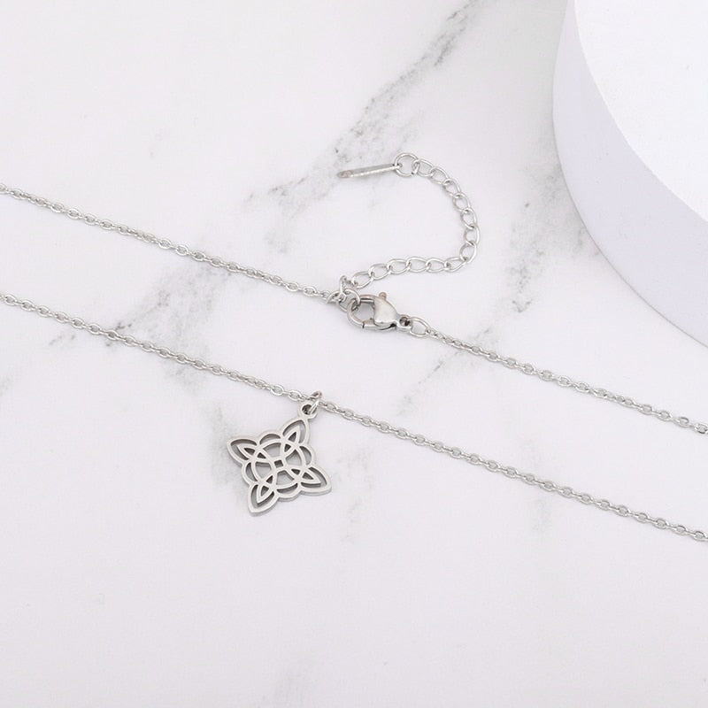 Silver Color Witch Knot Necklace for Women Stainless Steel Choker Necklaces Vintage Amulet Protection Supernatural Jewelry Sets