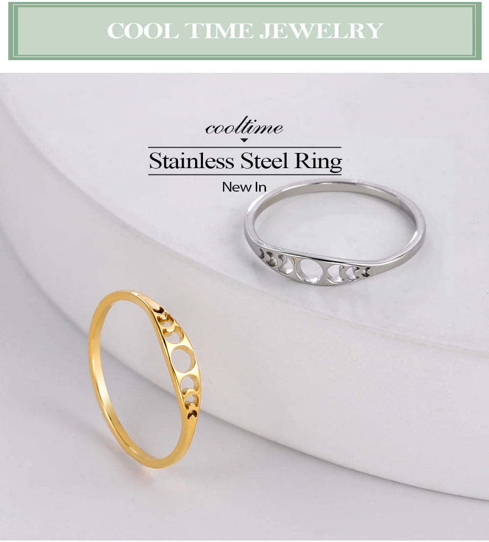 Moon Phase Couple Ring, Minimalist Stainless Steel Band Talisman