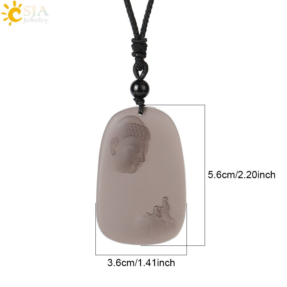 CSJA Obsidian Necklace Natural Stone Wolf Buddha Sculpture Tree of Life Animal Owl Men Necklaces Pendant Meditation Jewelry G644
