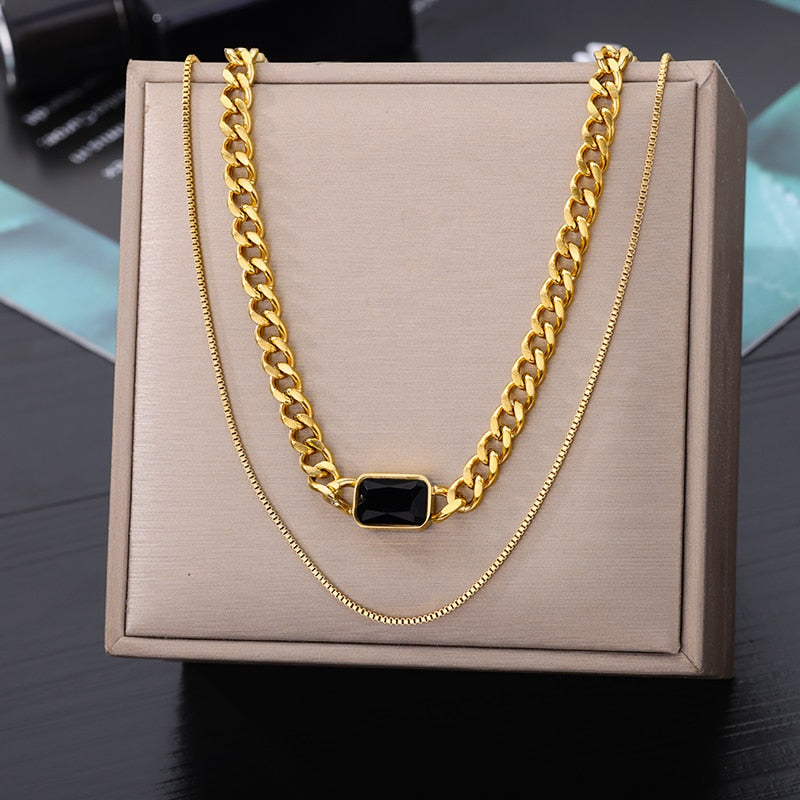 Stainless Steel Geometry Star Moon Butterfly Pendant Multilayer Chain Choker Necklace For Women Wedding Accessories Dropshipping