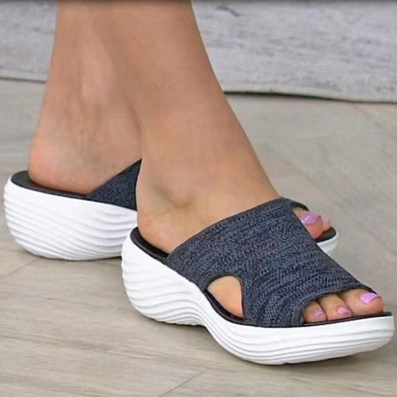 Women Open Toe Casual Slippers Breathable Outdoor Beach Platform Sandals Plus Size Solid Color Wedges Shoes Sandalias