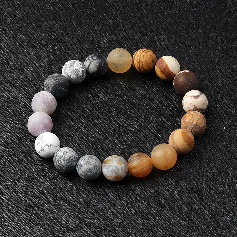 Nine Planets Solar System Beaded Bracelet, Natural Stone Galaxy Cosmic Talisman