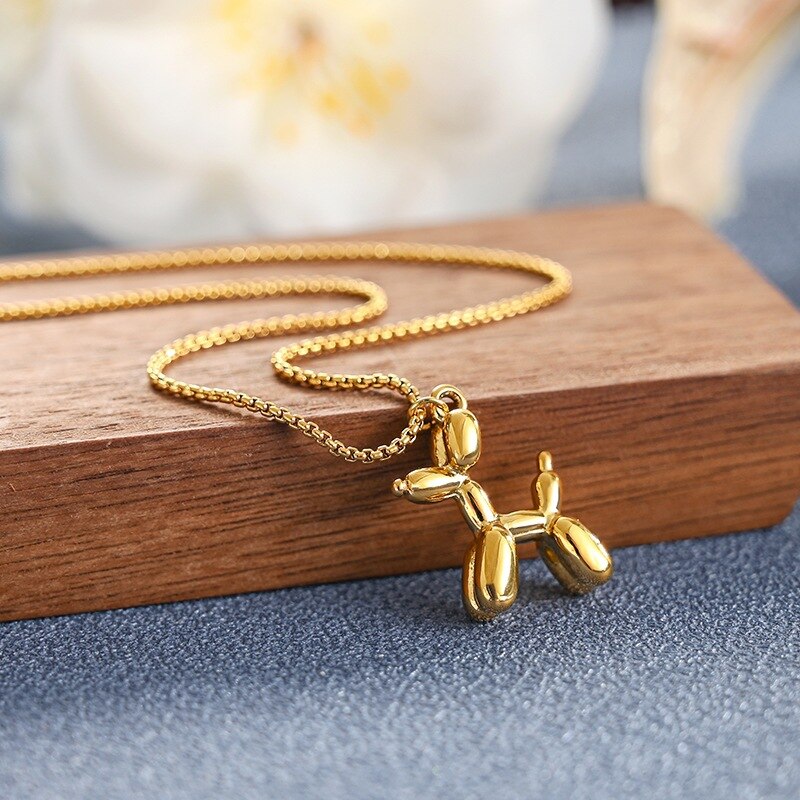 Cute Creative Lucky Balloon Puppy Pendant Necklace Men and Women's Personality Stainless Steel Punk Necklace Charm Jewelry