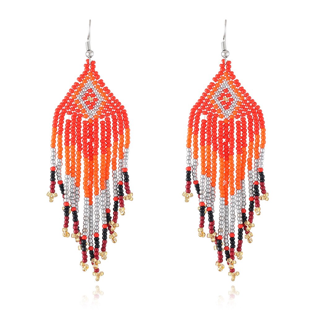 LIMAX New Arrival Colored Beads Earrings Niche Ethnic Style Handmade Jewelry Personality Bohemian Tassel Earrings
