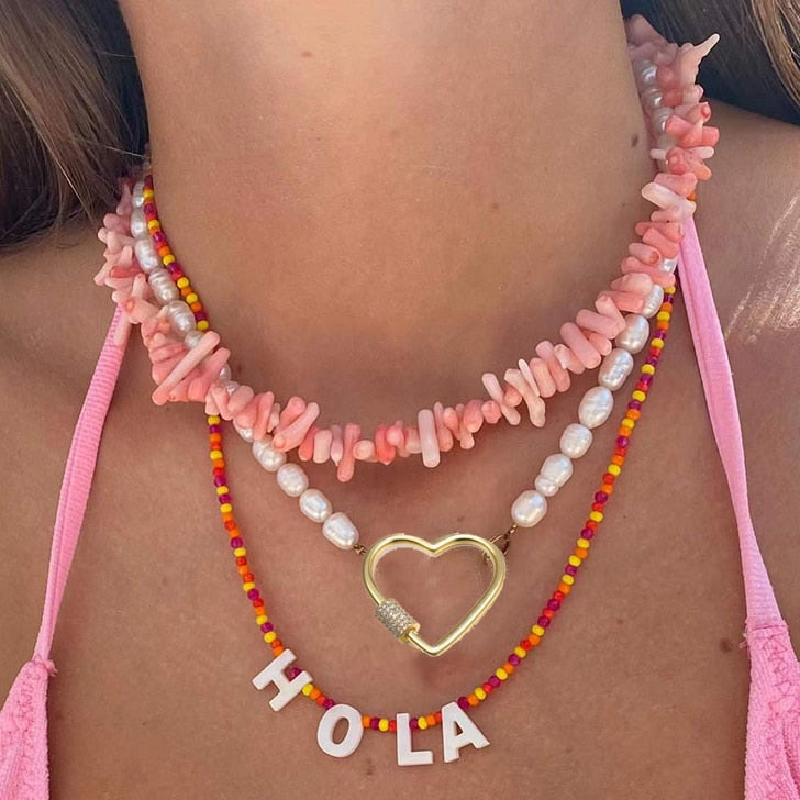 Goth freshwater pearl necklace women yellow smile beads coral Vintage Multi Layer Link Chain Necklace Punk Aesthetic Jewelry