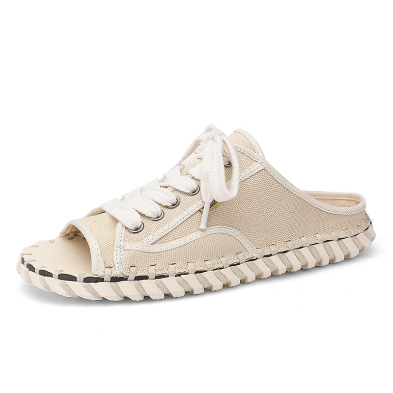 2023 Summer Men's Sandals Handmade Outdoor Canvas Shoes Casual Fashion Personality Sandals Mesh Shoes Platform Comfort Slippers