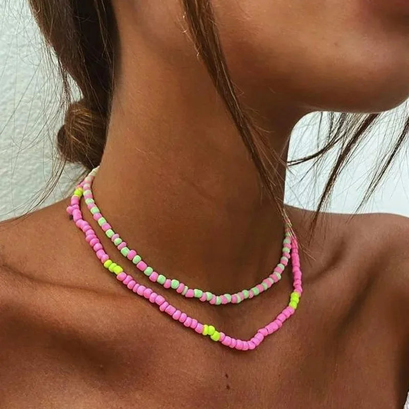 Seed Bead Double Layer Collar Necklace Jewelry