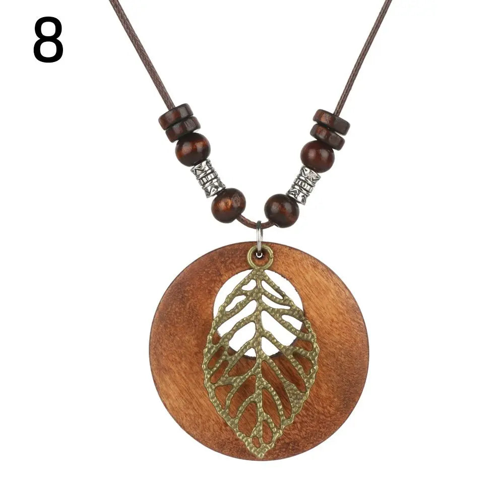 Nepal Wood Bead Tassel Sweater Chain Necklace Jewelry